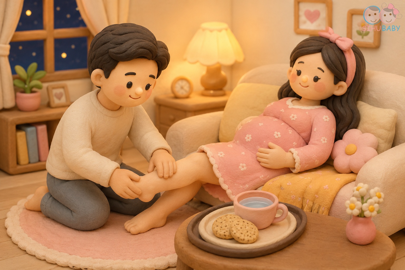 chồng chăm vợ bầu - chồng massage chân và pha nước ấm chăm sóc vợ bầu