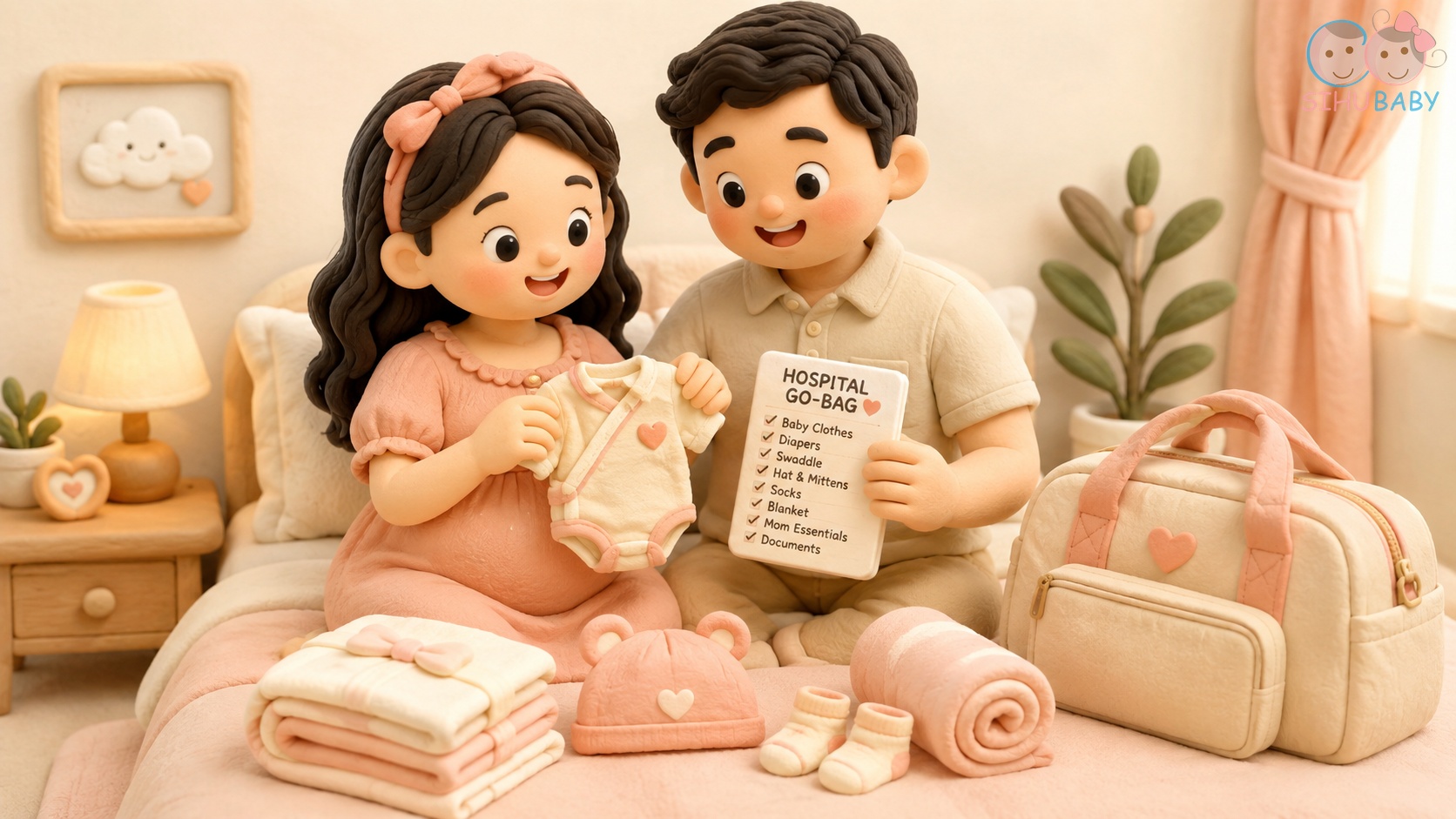 chồng chăm vợ bầu - hai vợ chồng cùng chọn sắm đồ sơ sinh sợi tre cho con