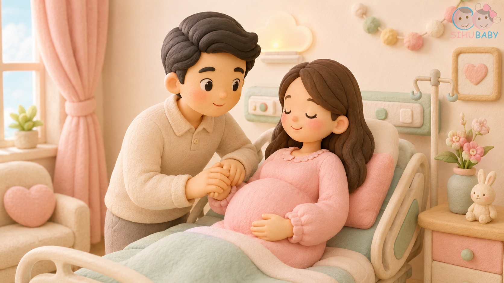 chuẩn bị tâm lý đi sinh - người chồng đồng hành nắm tay động viên vợ trong phòng sinh