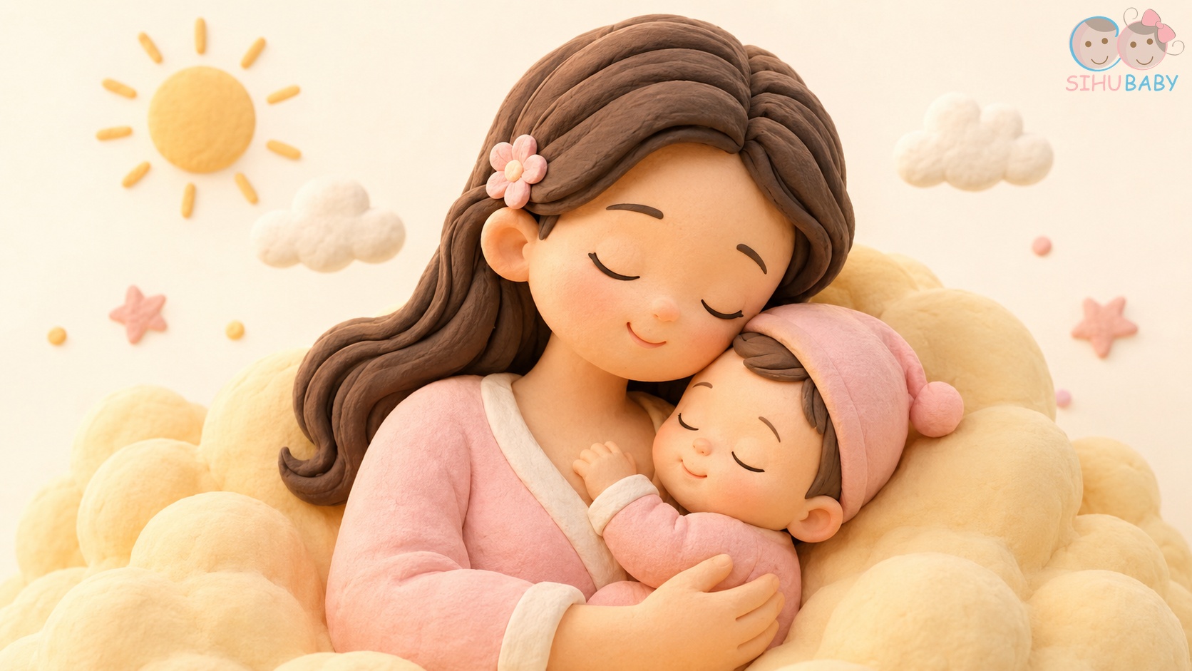 em bé nhận ra mùi sữa mẹ - bé sơ sinh nhắm mắt rúc đầu vào ngực mẹ