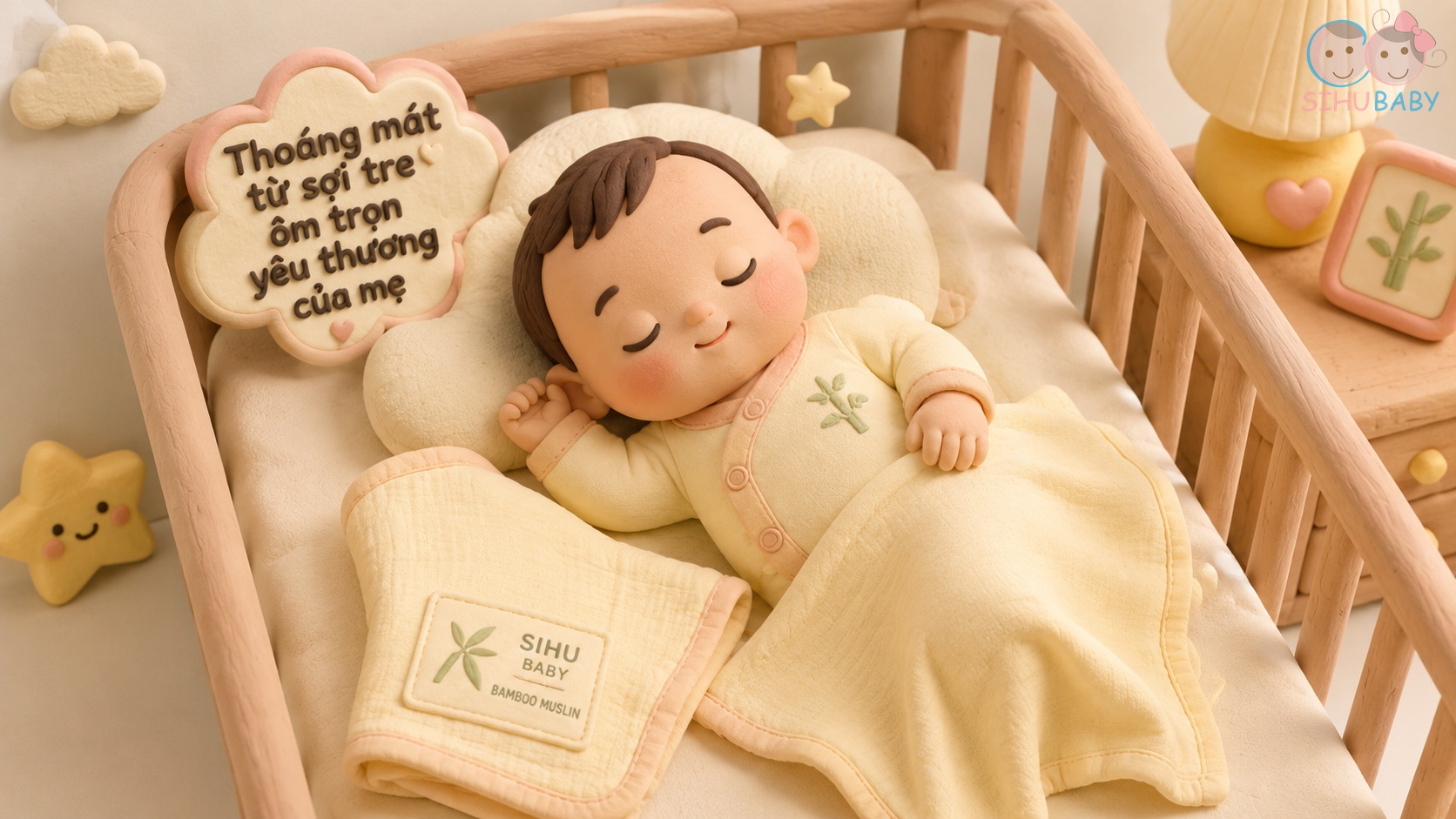 em bé nhận ra mùi sữa mẹ - bé ngủ ngon bên chiếc áo sơ sinh sợi tre Bamboo SiHu thoang thoảng mùi mẹ