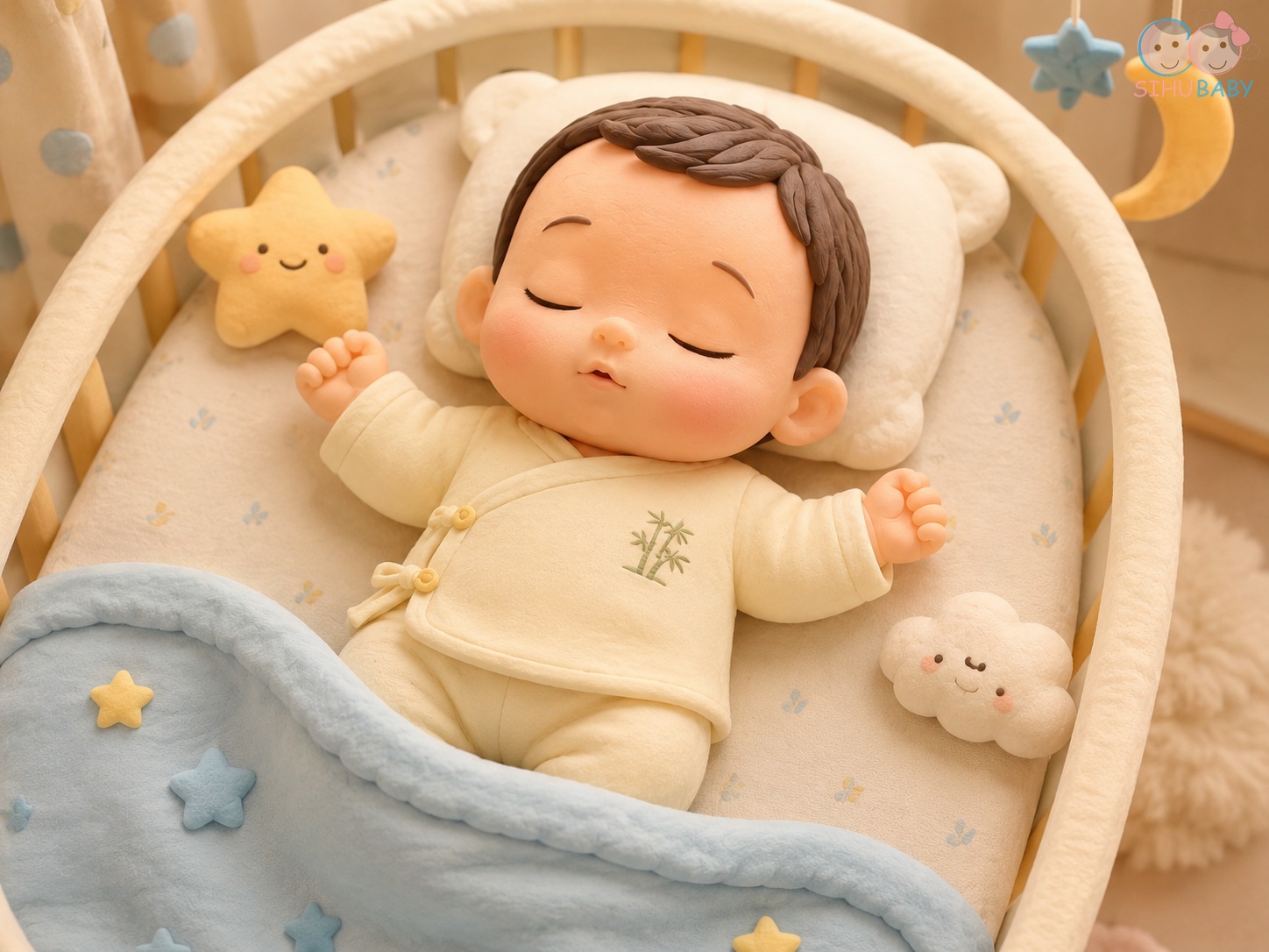 Bé sơ sinh mặc bộ quần áo cài lệch sợi tre Bamboo SiHu Baby êm ái tránh cọ xát ngực