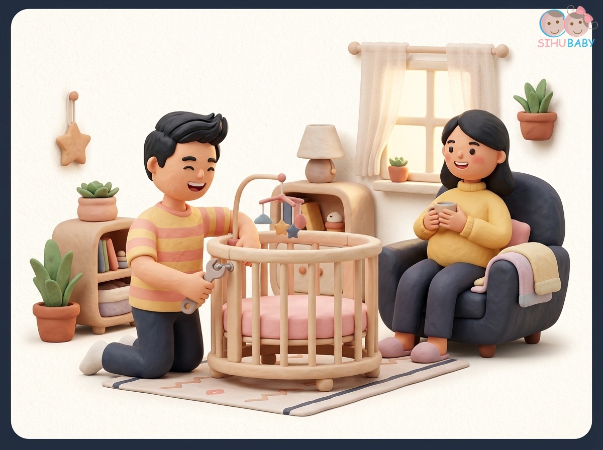 hội chứng làm tổ nesting instinct - Ba hỗ trợ mẹ bầu chuẩn bị nôi cũi