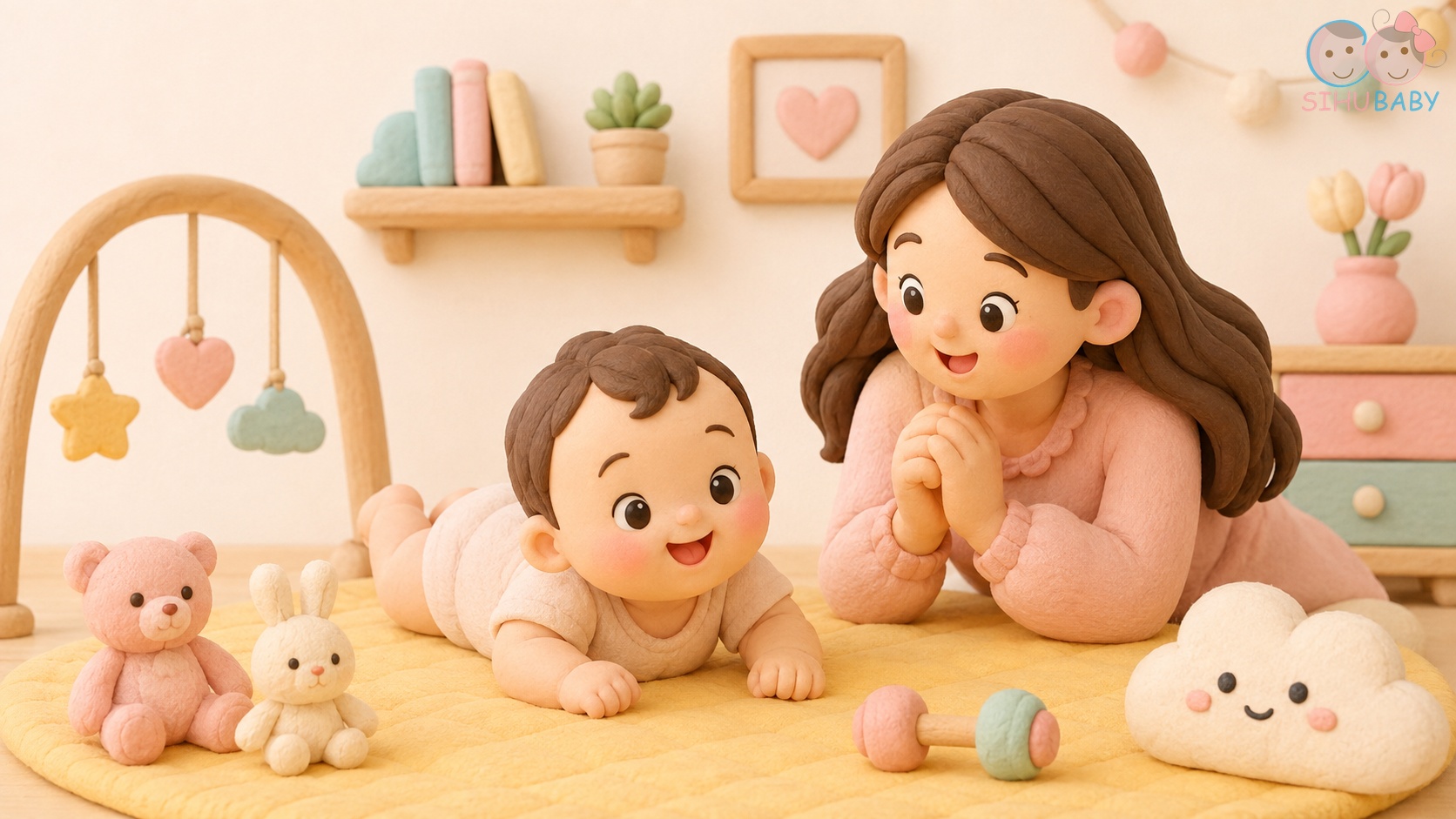 mẹo phòng ngừa bẹp đầu ở trẻ sơ sinh - bé tập nằm sấp tummy time cùng mẹ