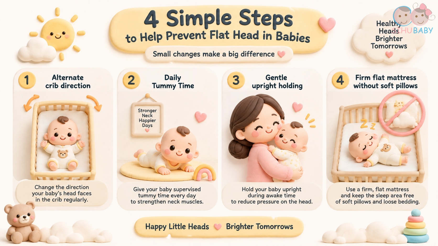 mẹo phòng ngừa bẹp đầu ở trẻ sơ sinh - infographic 4 mẹo tự nhiên an toàn