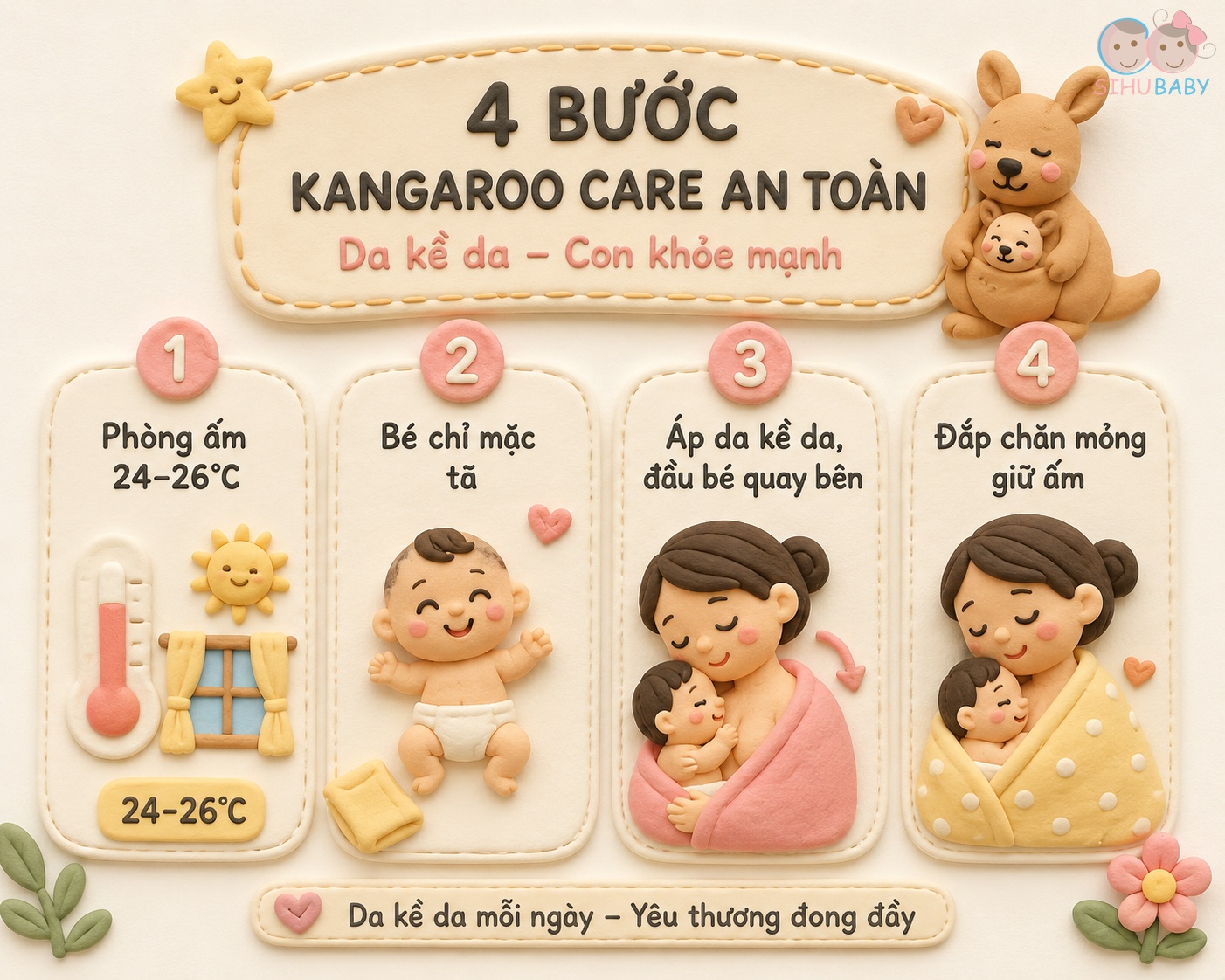 nghệ thuật ôm da tiếp da kangaroo tại nhà - bảng hướng dẫn 4 bước da tiếp da an toàn tại nhà