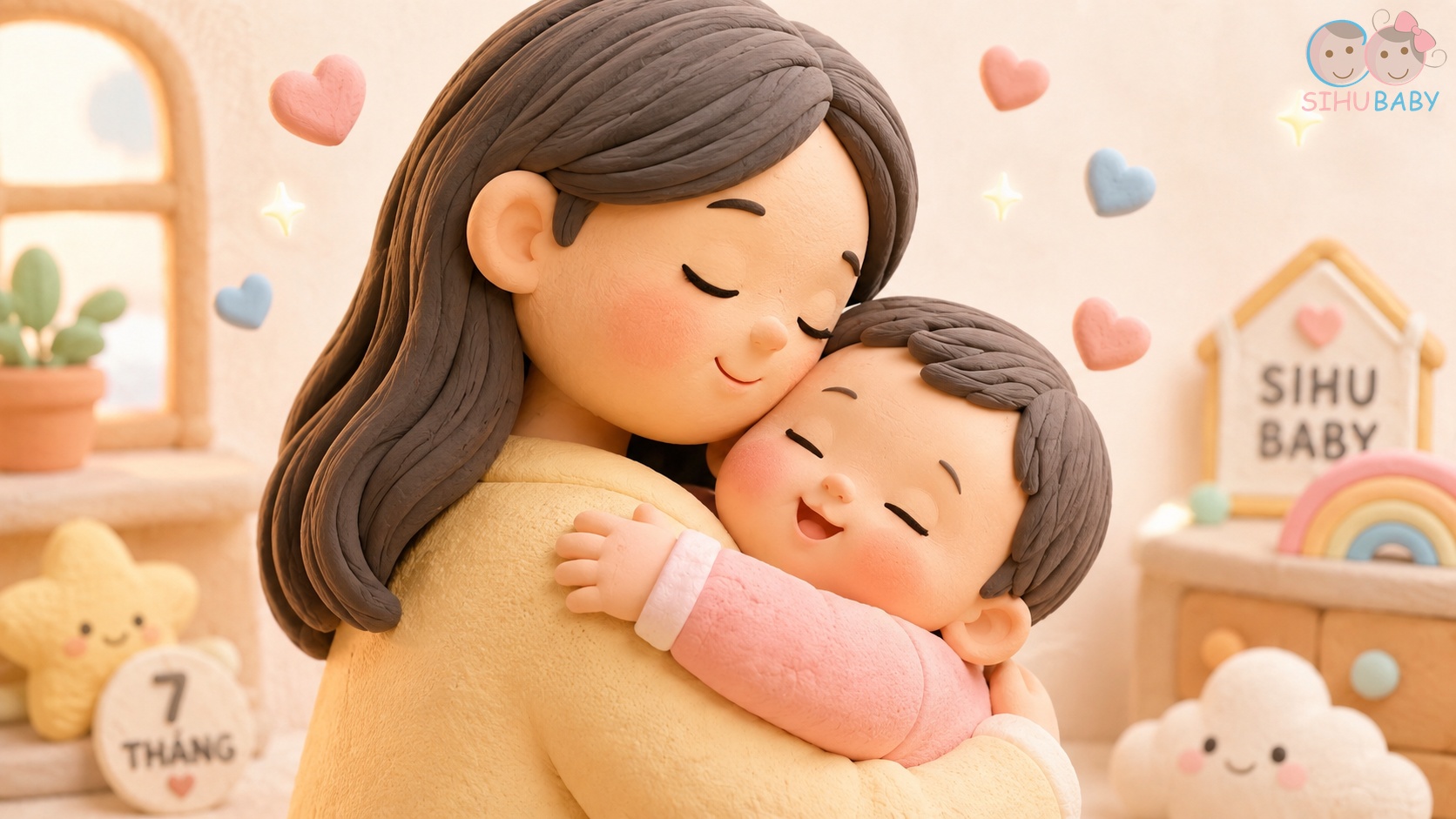 nỗi sợ người lạ ở bé 7 tháng - bé nép sát vào vai mẹ tạo dựng sự gắn bó an toàn