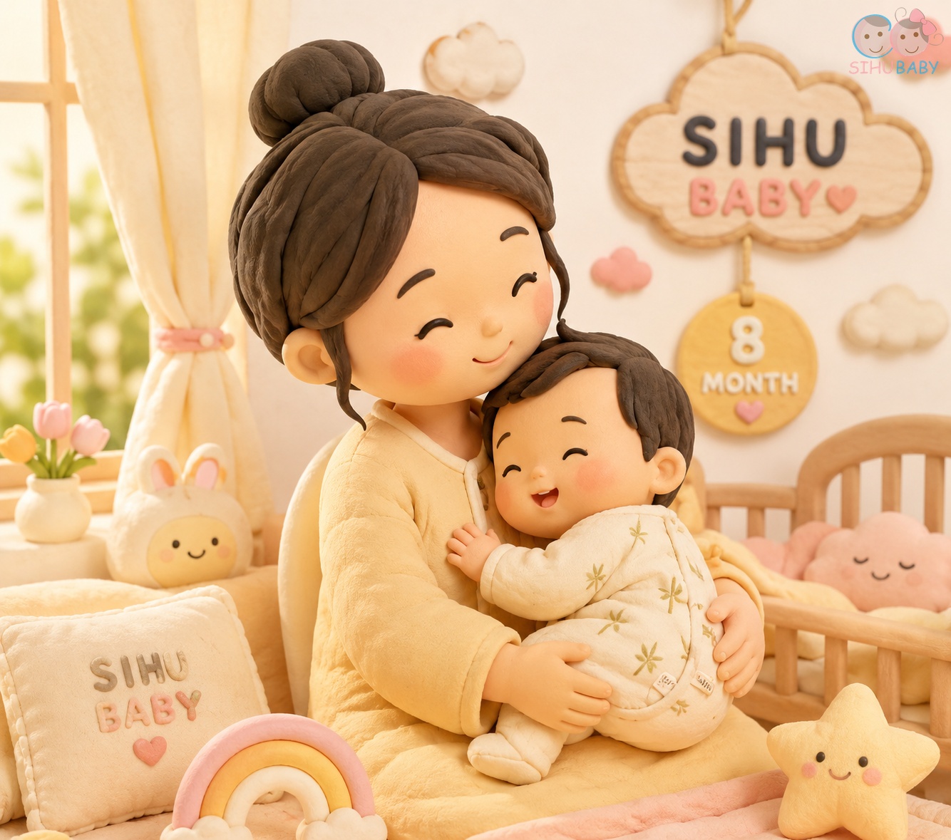 nỗi sợ người lạ ở bé 7 tháng - trang phục sợi tre Bamboo SiHu Baby mềm mát nâng niu con