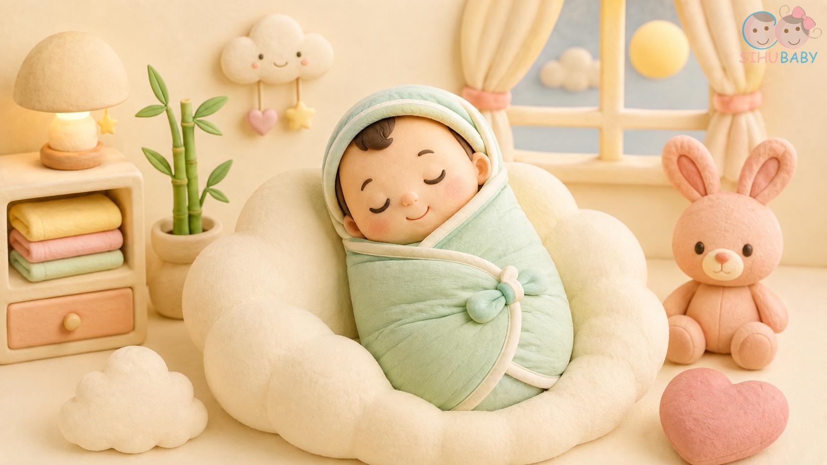 nụ cười trong mơ của trẻ sơ sinh - Bé ngủ ngon trong nhộng chũn sợi tre thoáng mát