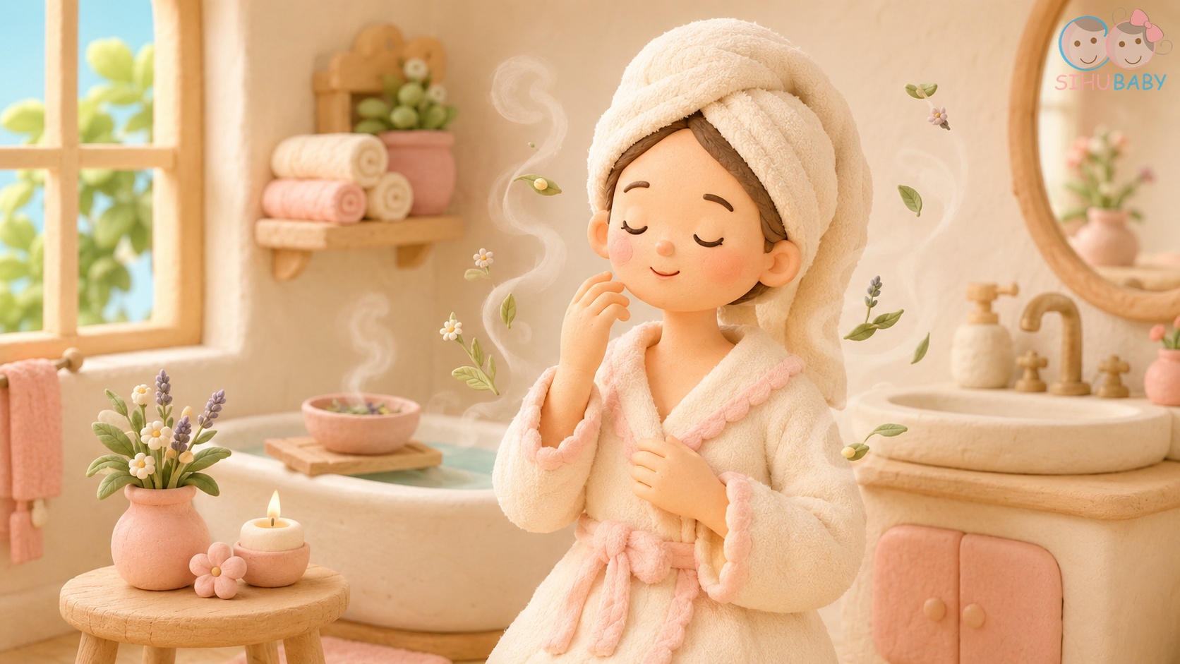 ở cữ hiện đại - mẹ sau sinh tắm dội nước ấm thư giãn