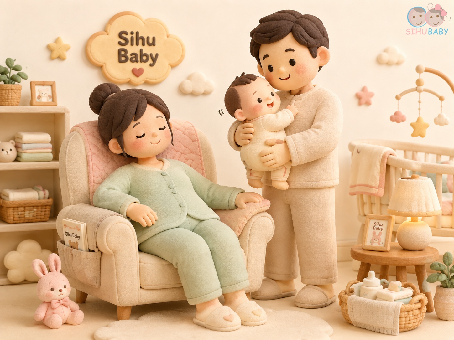 ở cữ hiện đại - bố hỗ trợ chăm bé và trang phục sợi tre thoáng mát
