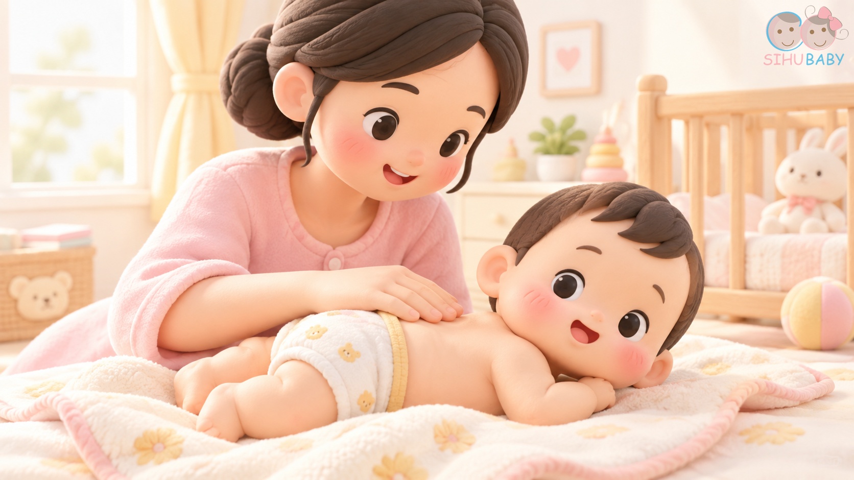 phản xạ galant ở trẻ sơ sinh - em bé sơ sinh nằm sấp được vuốt nhẹ một bên lưng khẽ cong hông ngộ nghĩnh