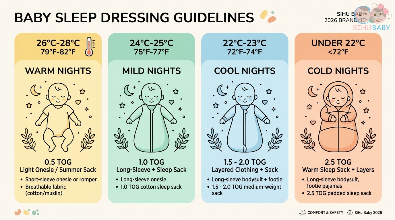 quy tắc mặc đồ cho bé phòng điều hòa - infographic bảng nhiệt độ và chỉ số tog