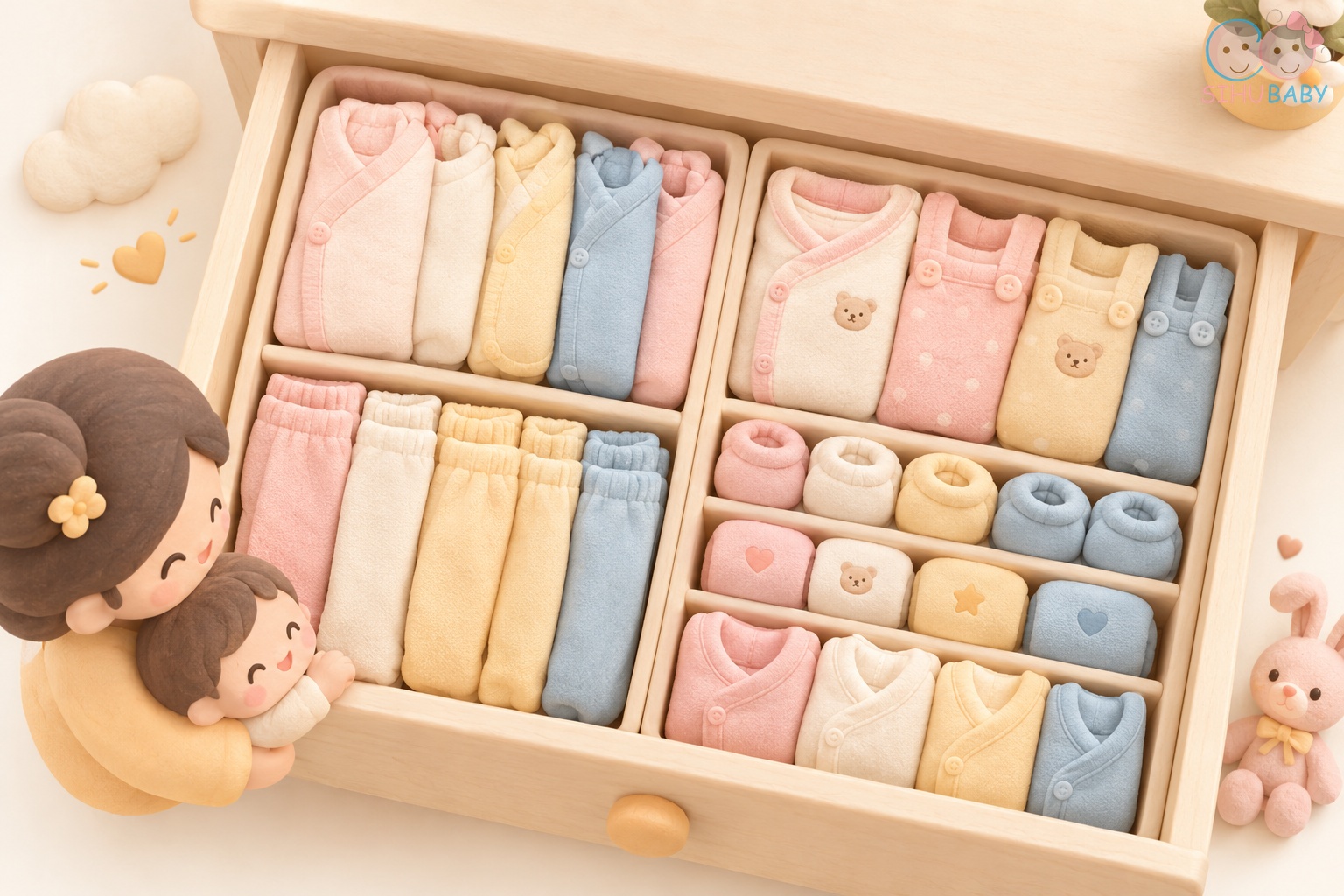 sắp xếp tủ đồ cho bé sơ sinh - Hướng dẫn gấp đồ sơ sinh cuộn tròn đứng theo phương pháp KonMari