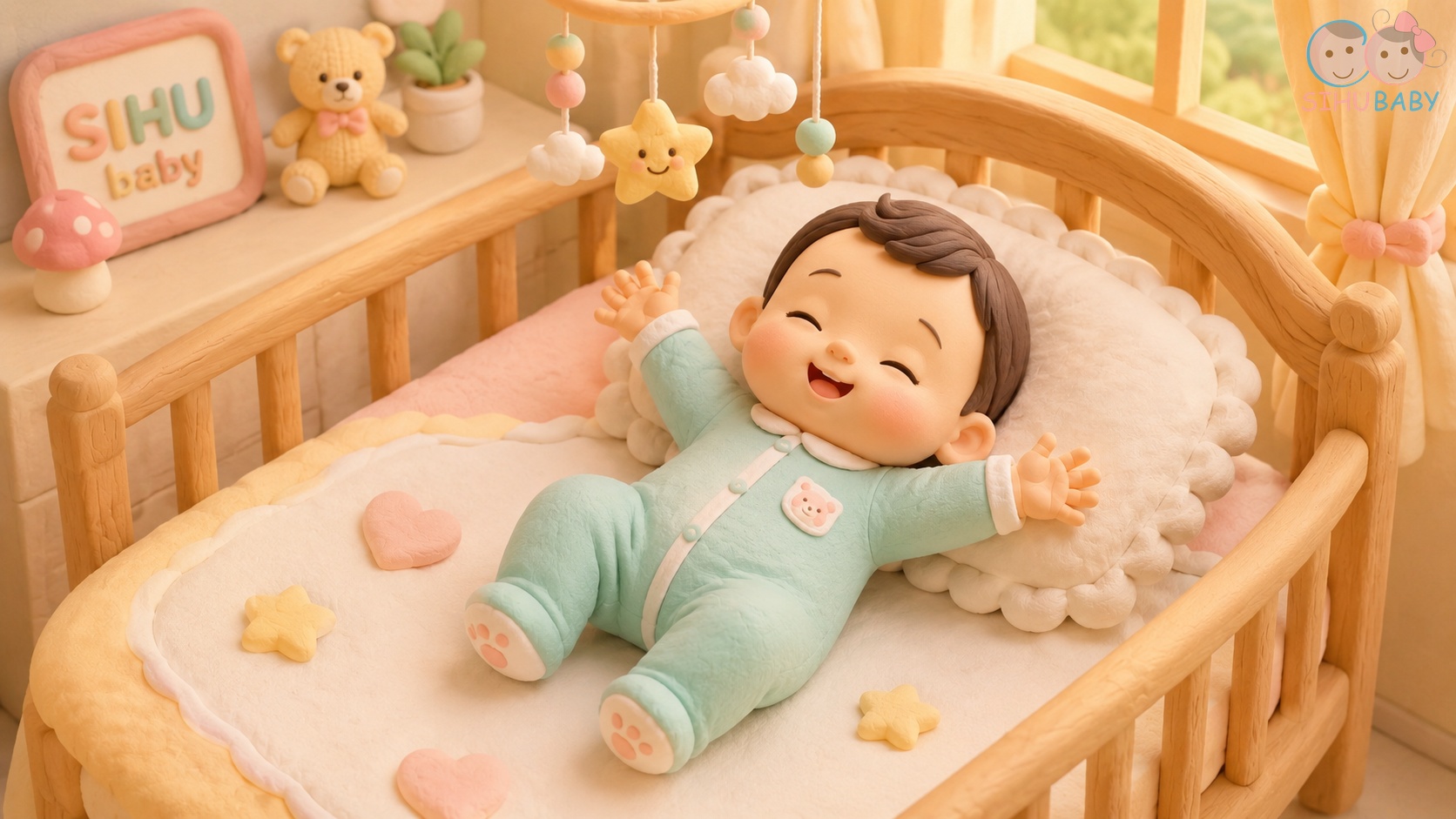 sự thật về rụng tóc vành khăn - bé sơ sinh nằm ngủ tự nhiên trong nôi