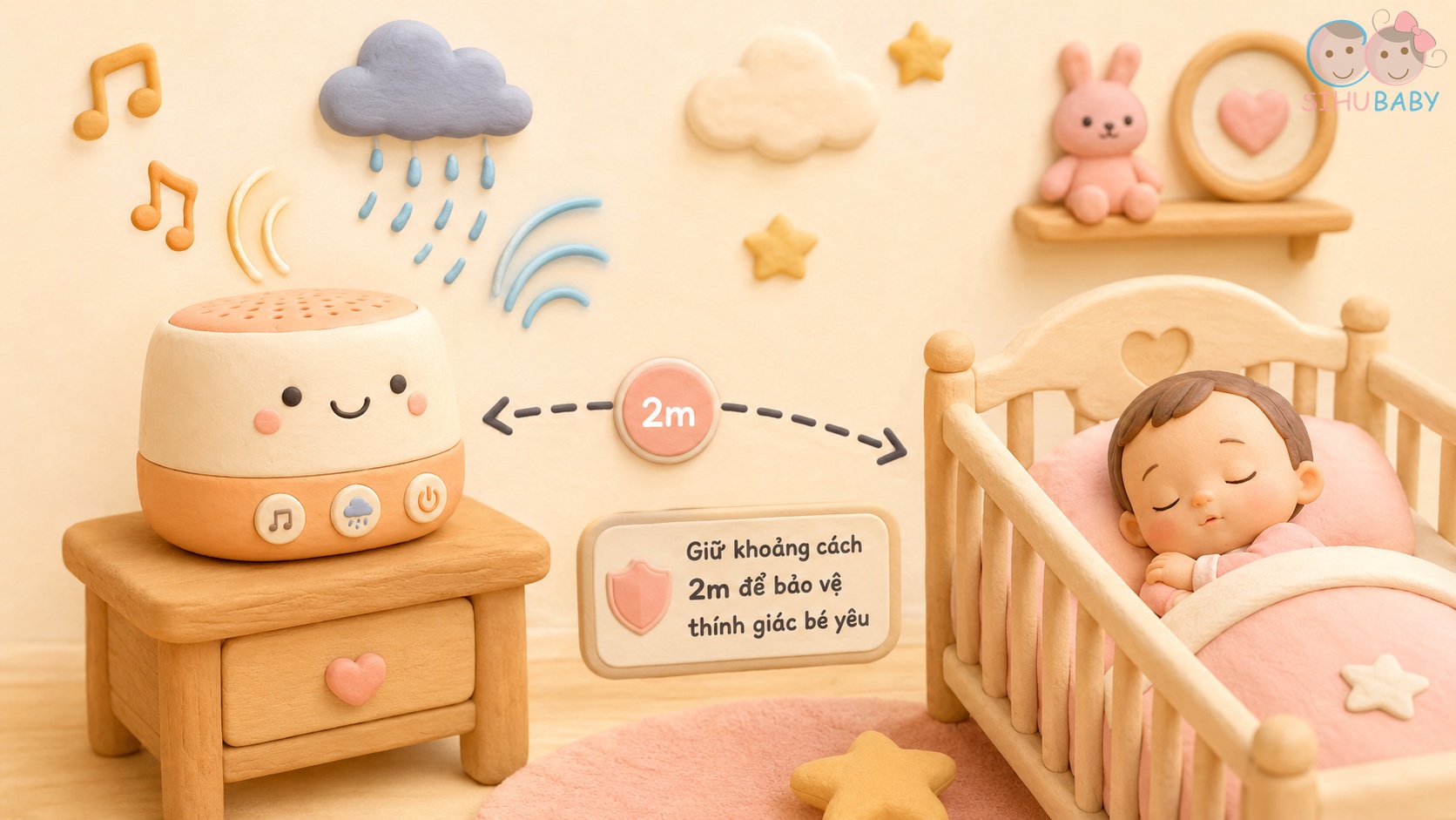tiếng ồn trắng cho trẻ sơ sinh - khoảng cách an toàn và âm lượng chuẩn