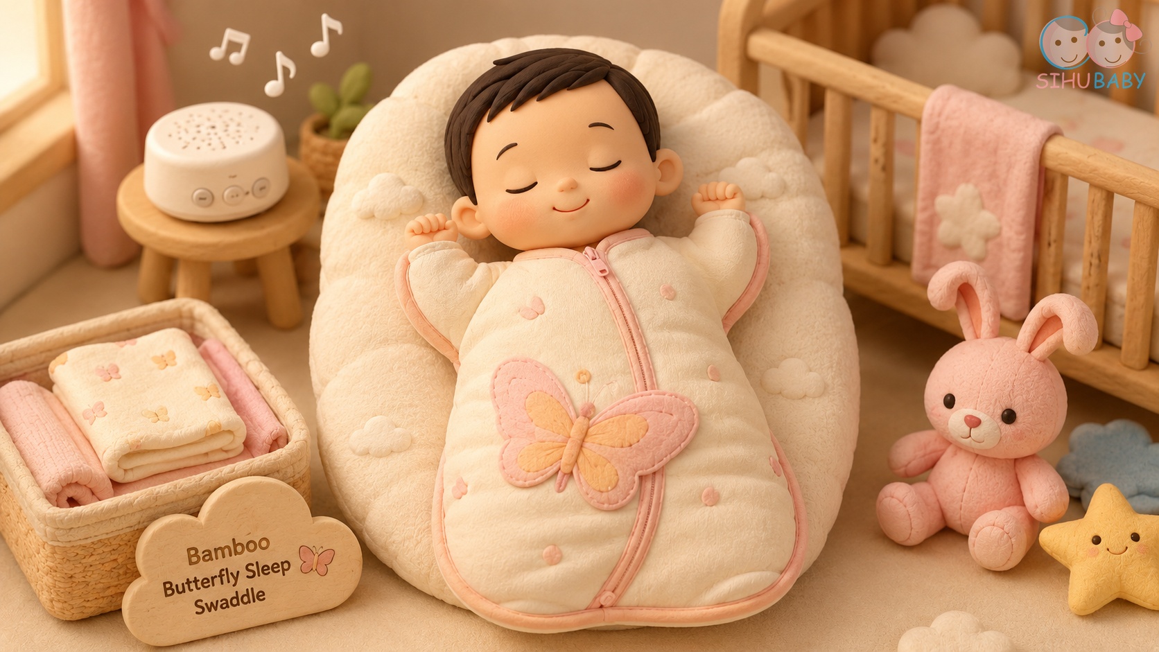 nhộng chũn sợi tre sihu baby - bé tự ngủ ngon cùng tiếng ồn trắng
