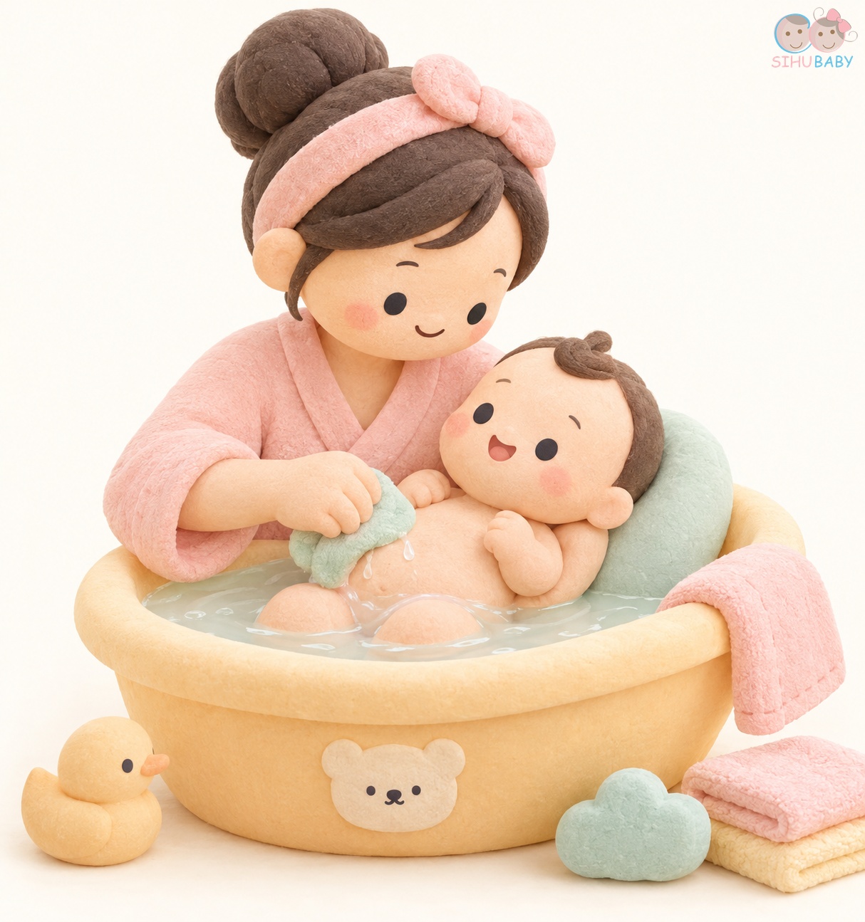 Kỹ thuật bế đỡ an toàn và các bước tắm cho trẻ sơ sinh trong chậu nước ấm