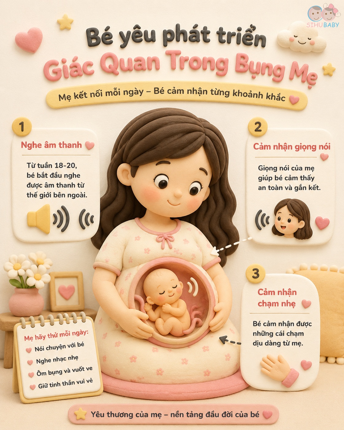 thai giáo 3 tháng giữa nhẹ nhàng - cột mốc thính giác và cảm xúc thai nhi
