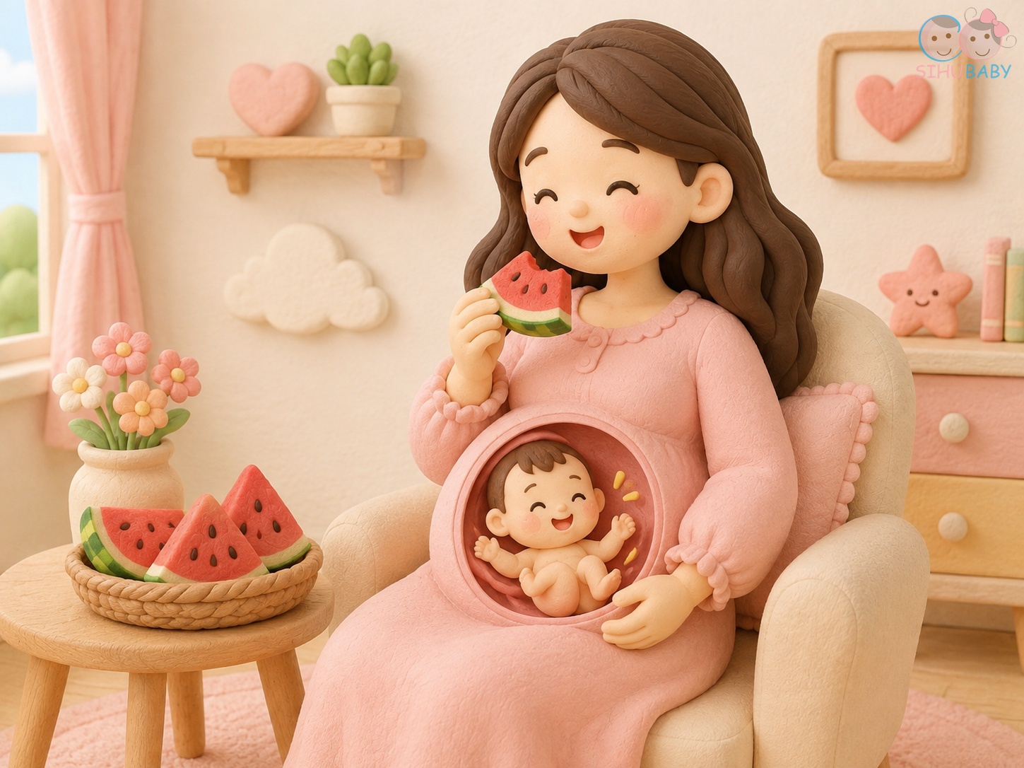 thai nhi nếm vị thức ăn nước ối - mẹ ăn trái cây ngọt và bé đạp vui vẻ