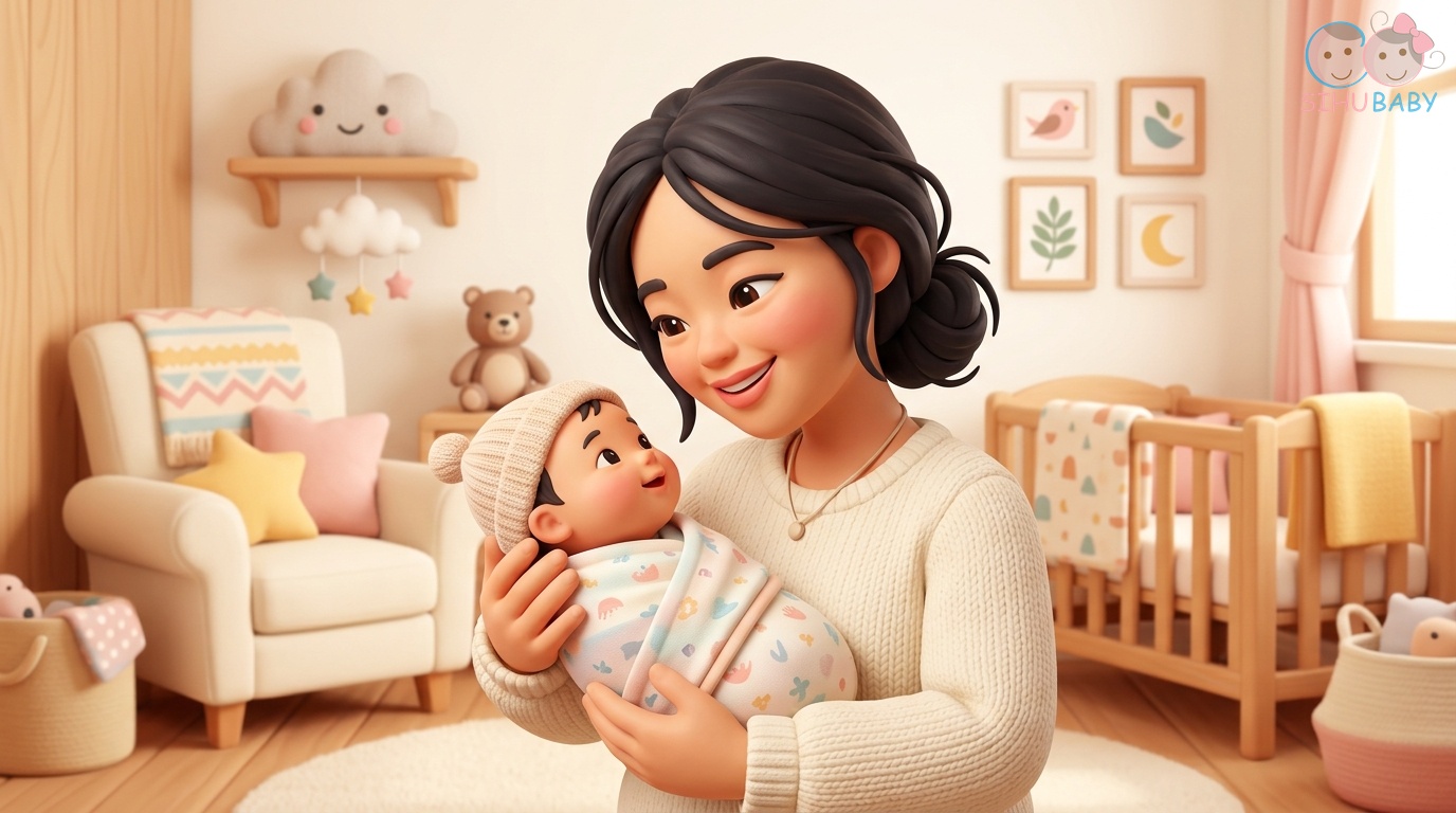 thị giác trẻ sơ sinh 0-6 tháng - bé sơ sinh nhìn gương mặt mẹ cự ly gần