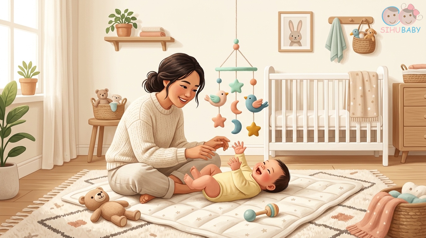 thị giác trẻ sơ sinh 0-6 tháng - mẹ tương tác kích thích thị giác cho bé cùng bodysuit SiHu Baby