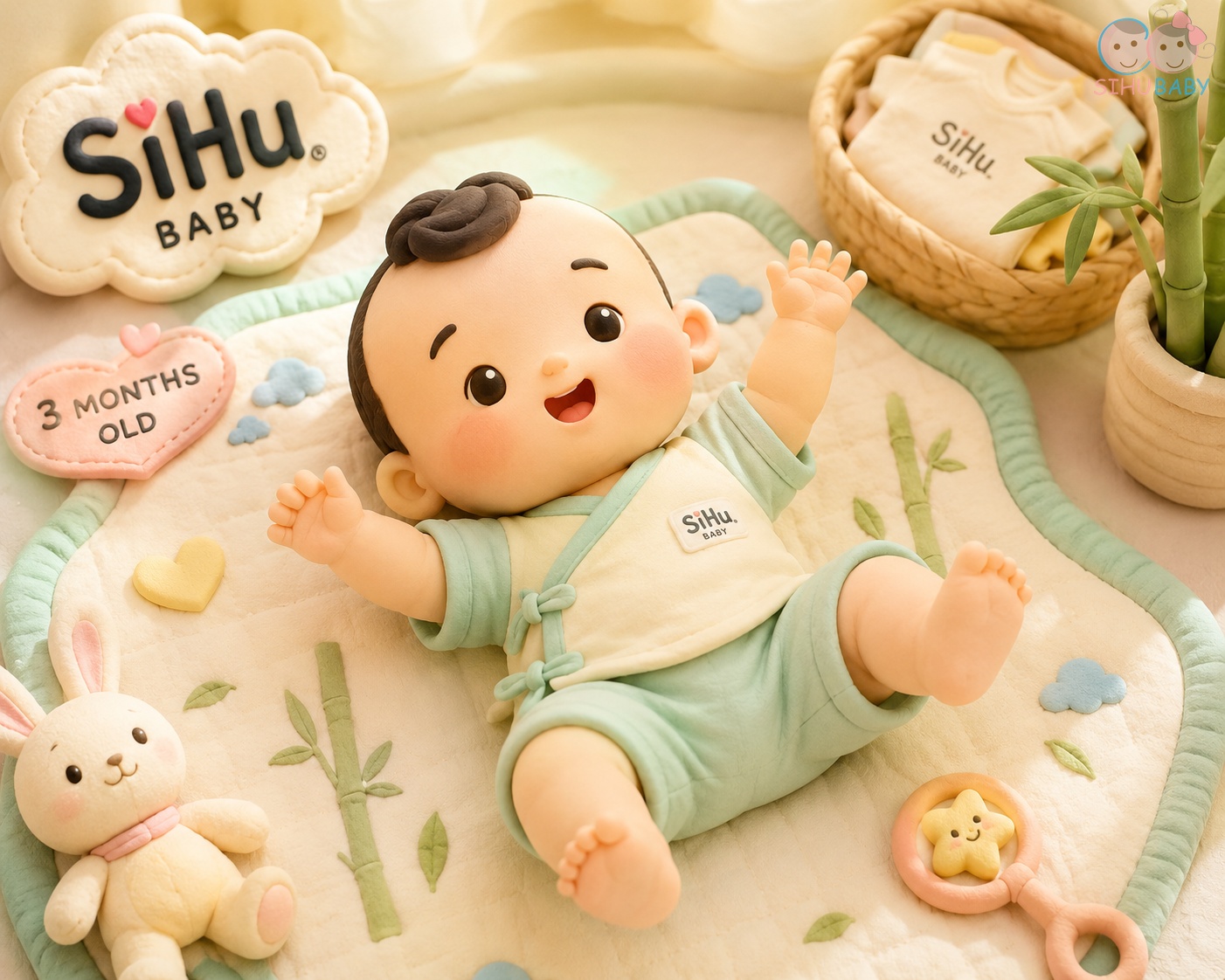 tiếng gù gù cooing ở bé 3 tháng - bộ quần áo sơ sinh sợi tre bamboo sihu baby