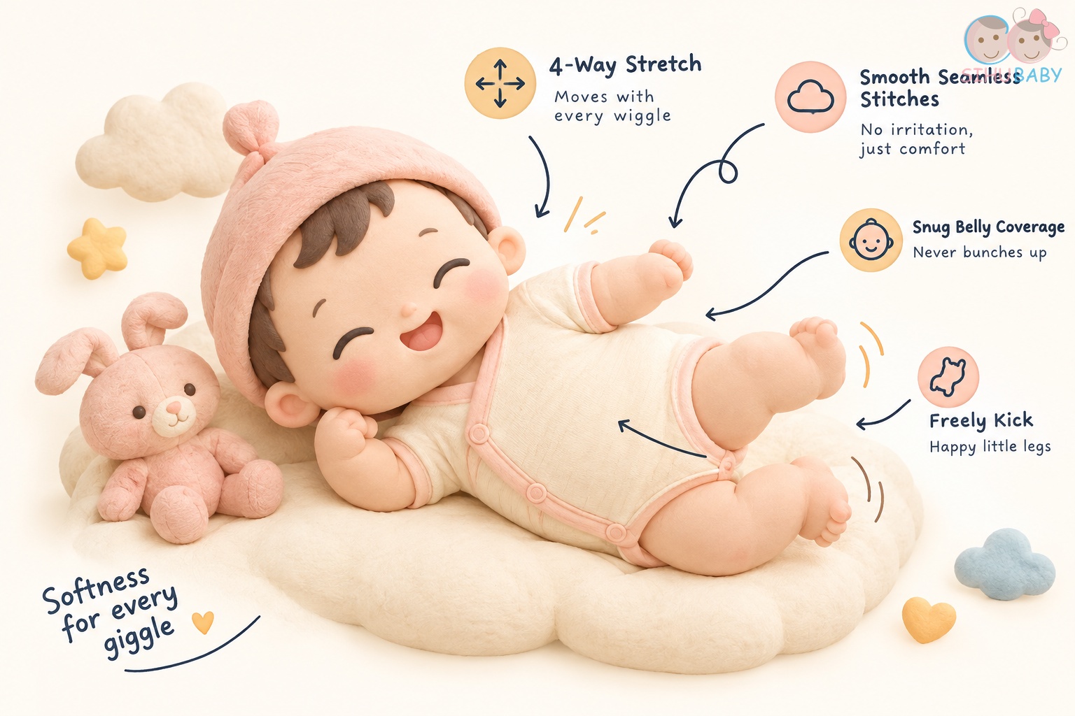 trẻ 3 tháng mặc đồ gì - bé mặc bodysuit vải sợi tre thoải mái vận động