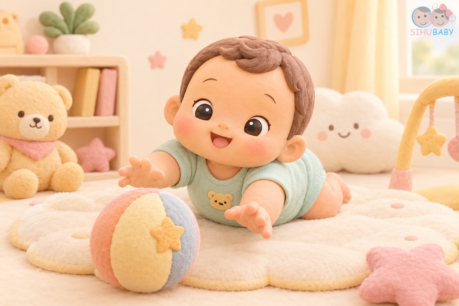 trẻ 6 tháng biết làm gì - bé ngồi vững và tập trườn bò khám phá