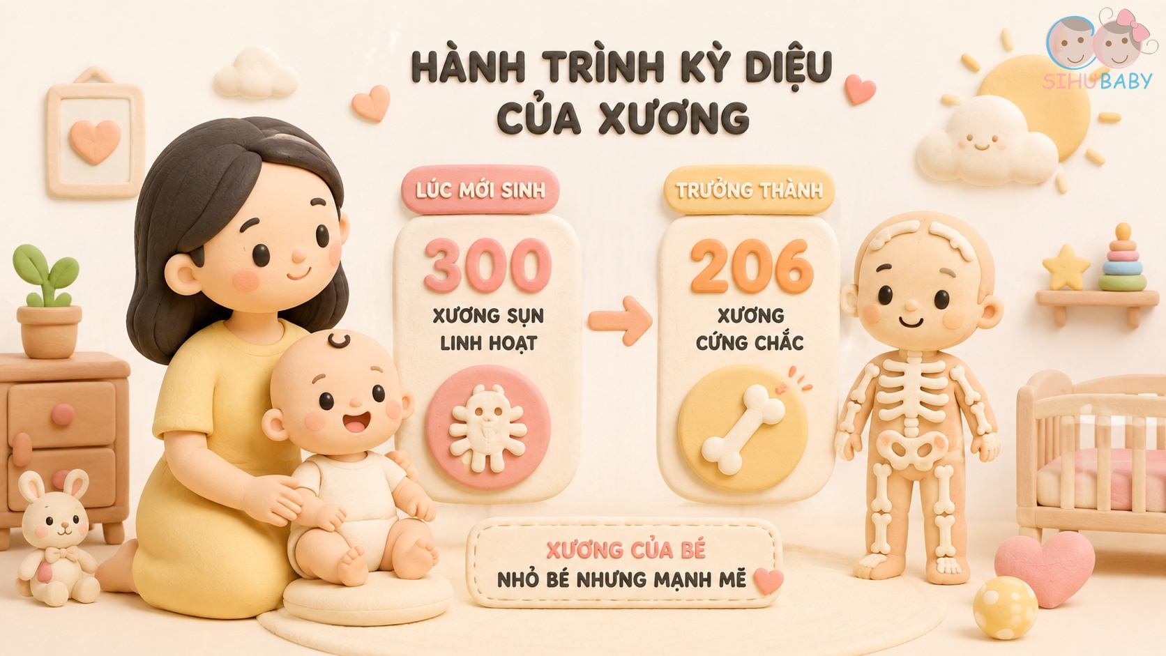 trẻ sơ sinh có bao nhiêu chiếc xương - quá trình hợp nhất từ 300 xương sơ sinh thành 206 xương trưởng thành