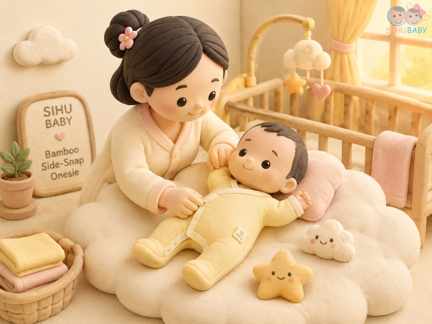 vết bớt bẩm sinh ở trẻ - Mẹ mặc bộ bodysuit sợi tre Bamboo SiHu Baby êm dịu bảo vệ da con