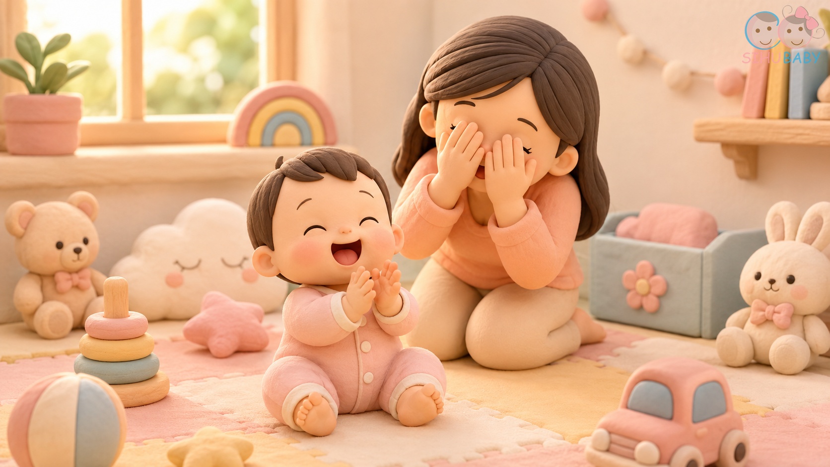 vì sao bé thích chơi ú òa - bé sơ sinh cười rạng rỡ khi chơi ú òa cùng mẹ