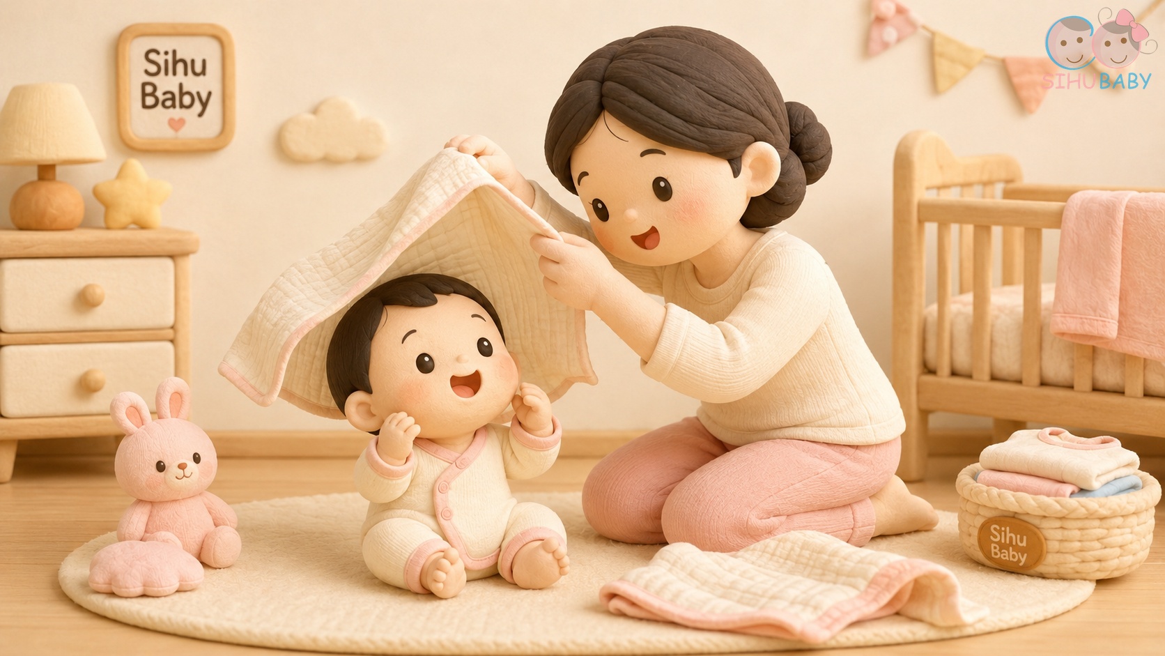 vì sao bé thích chơi ú òa - mẹ dùng khăn xô sợi tre mềm mại chơi cùng bé