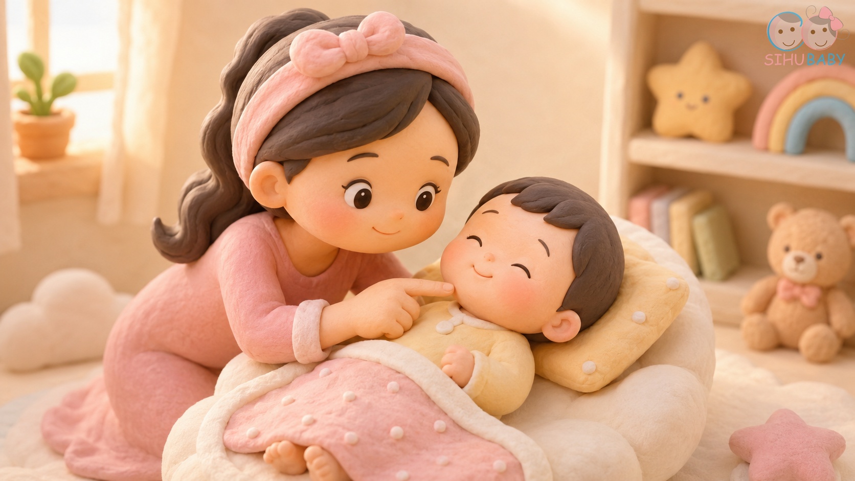 vì sao cằm trẻ sơ sinh hay run run - mẹ dùng ngón tay chạm nhẹ xoa dịu cằm con