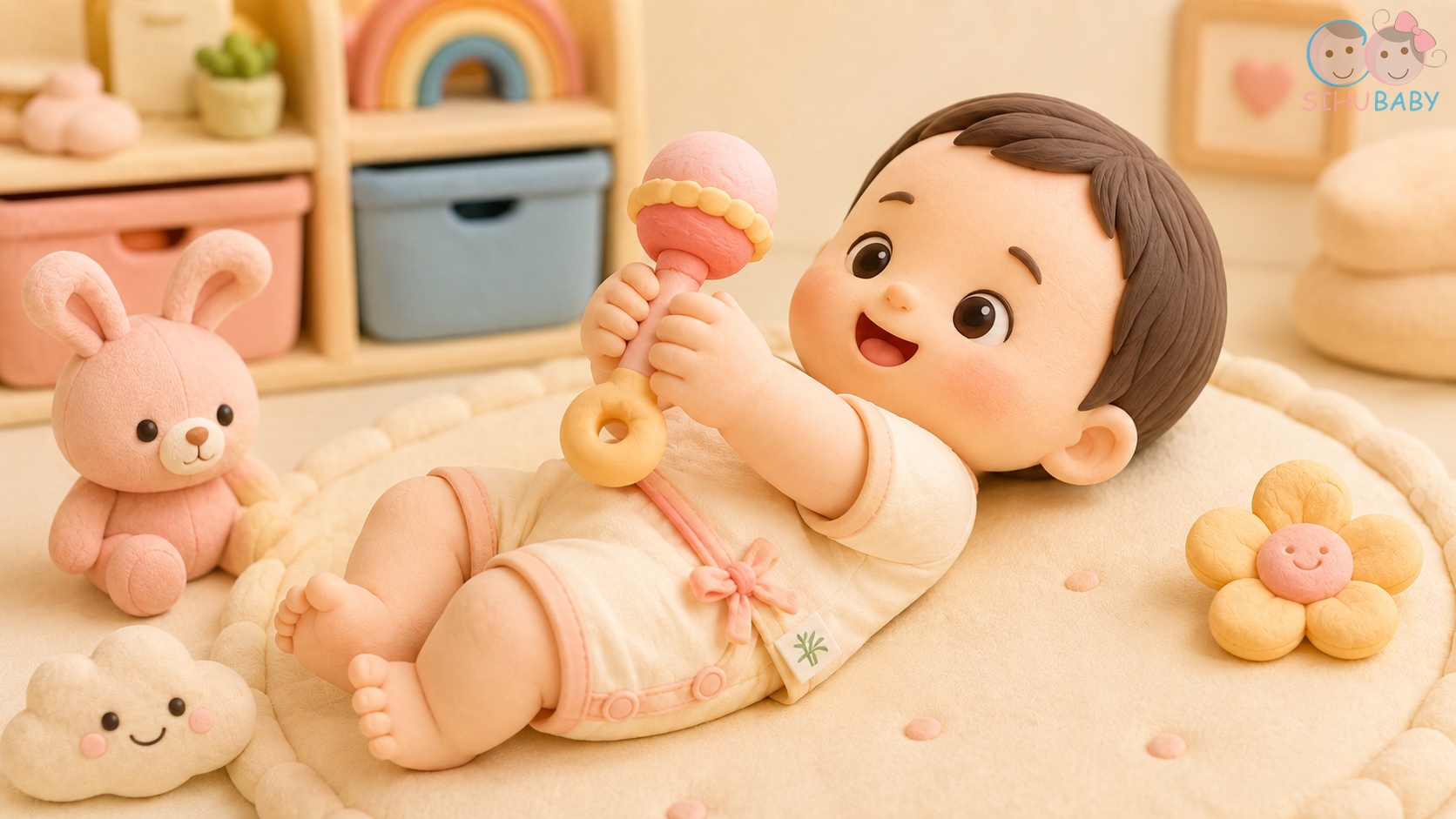 vì sao em bé thích nắm chặt tay mẹ - bé tập cầm nắm đồ chơi mềm mại
