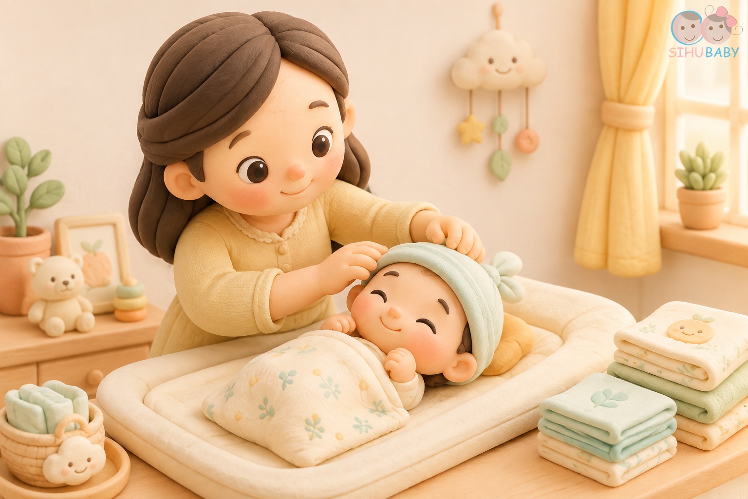 vì sao mẹ nghiện mùi đầu em bé - chăm sóc da đầu bé dịu nhẹ với mũ thóp sợi tre