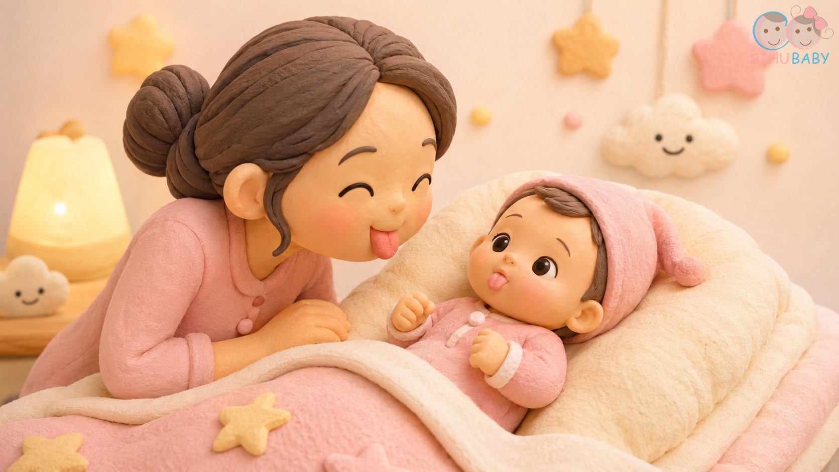 vì sao trẻ sơ sinh hay thè lưỡi - bé sơ sinh bắt chước biểu cảm mẹ