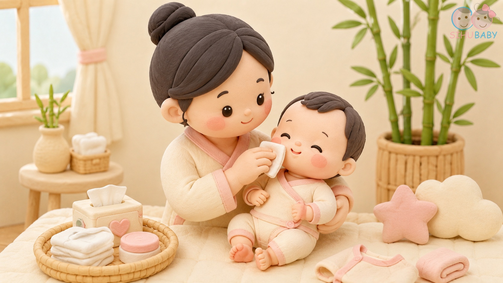 vì sao trẻ sơ sinh khóc không có nước mắt - mẹ nhẹ nhàng vệ sinh mắt và chăm sóc bé