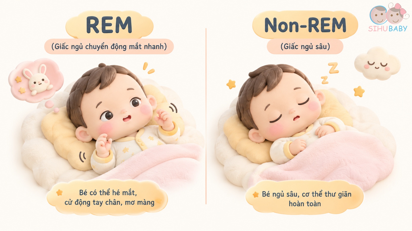 vì sao trẻ sơ sinh ngủ mở mắt - bảng so sánh giấc ngủ rem và non-rem ở trẻ sơ sinh