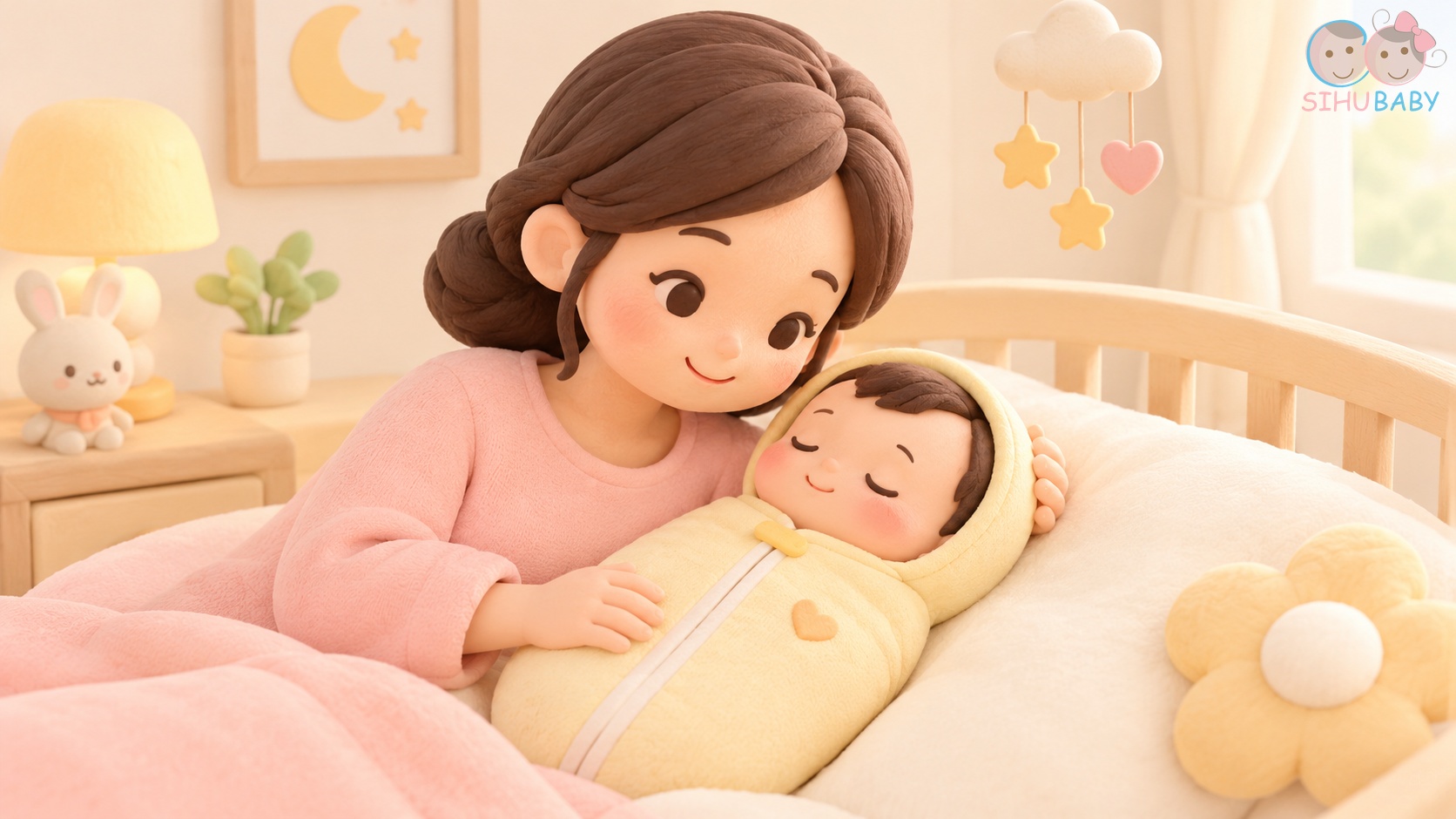 vì sao trẻ sơ sinh ngủ mở mắt - mẹ chăm sóc bé ngủ ngon với nhộng chũn sợi tre bamboo sihu baby