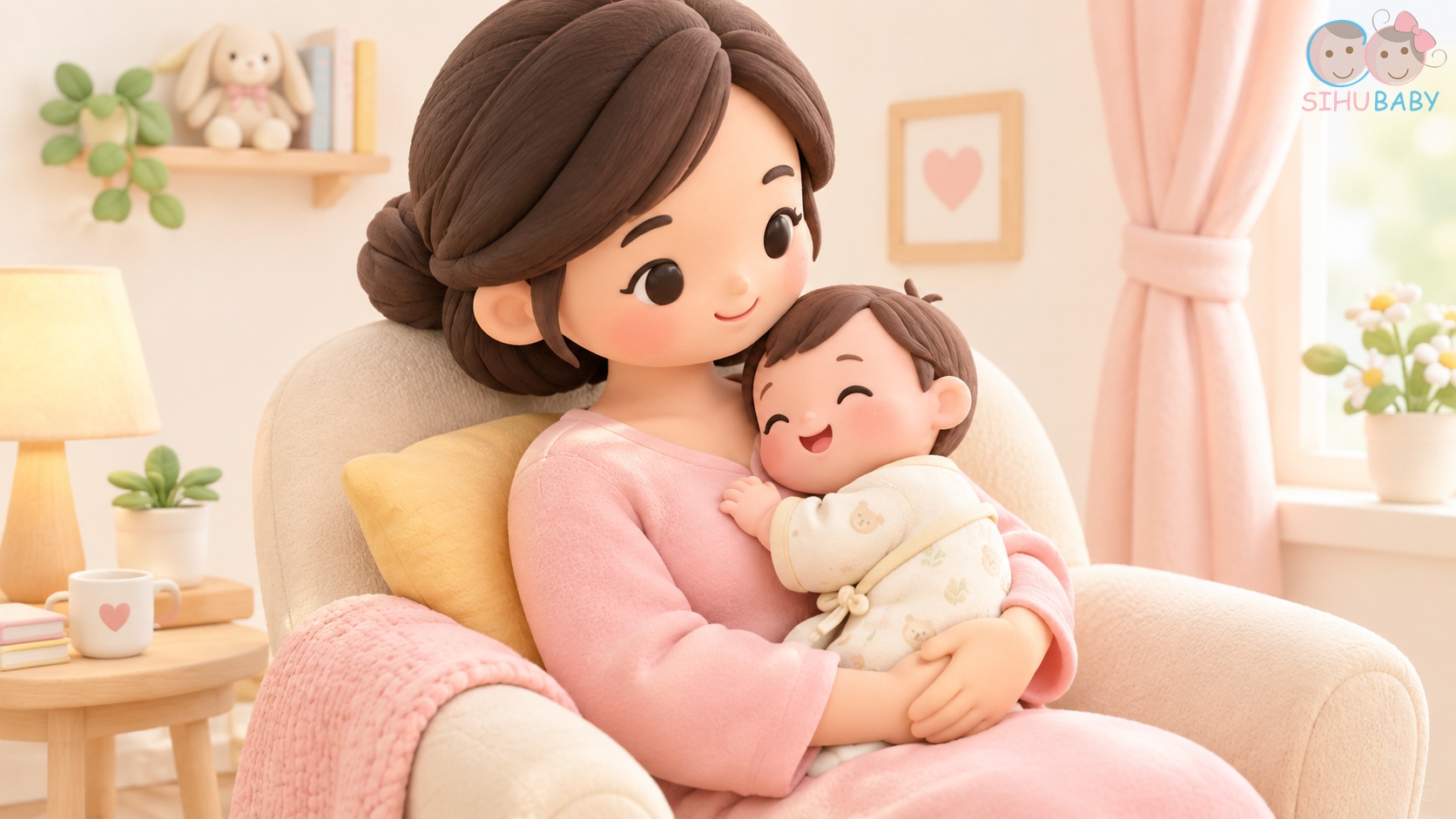 tư thế bế bé bú mẹ chuẩn công thái học - mẹ bế con bú êm ái với trang phục vải sợi tre SiHu Baby