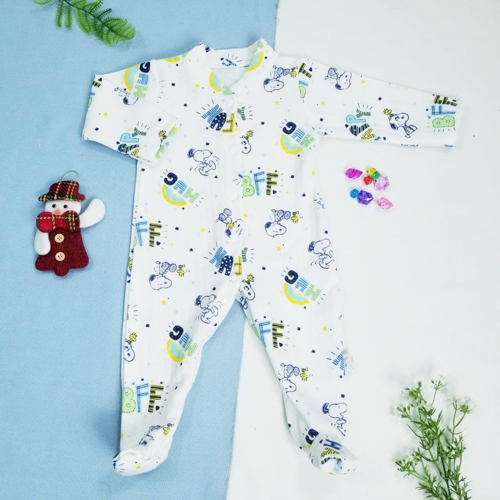 Đồ liền thân dài cả chân vải trần bông cho trẻ sơ sinh, bé trai bé gái 3 đến 10 ký - Ảnh 2