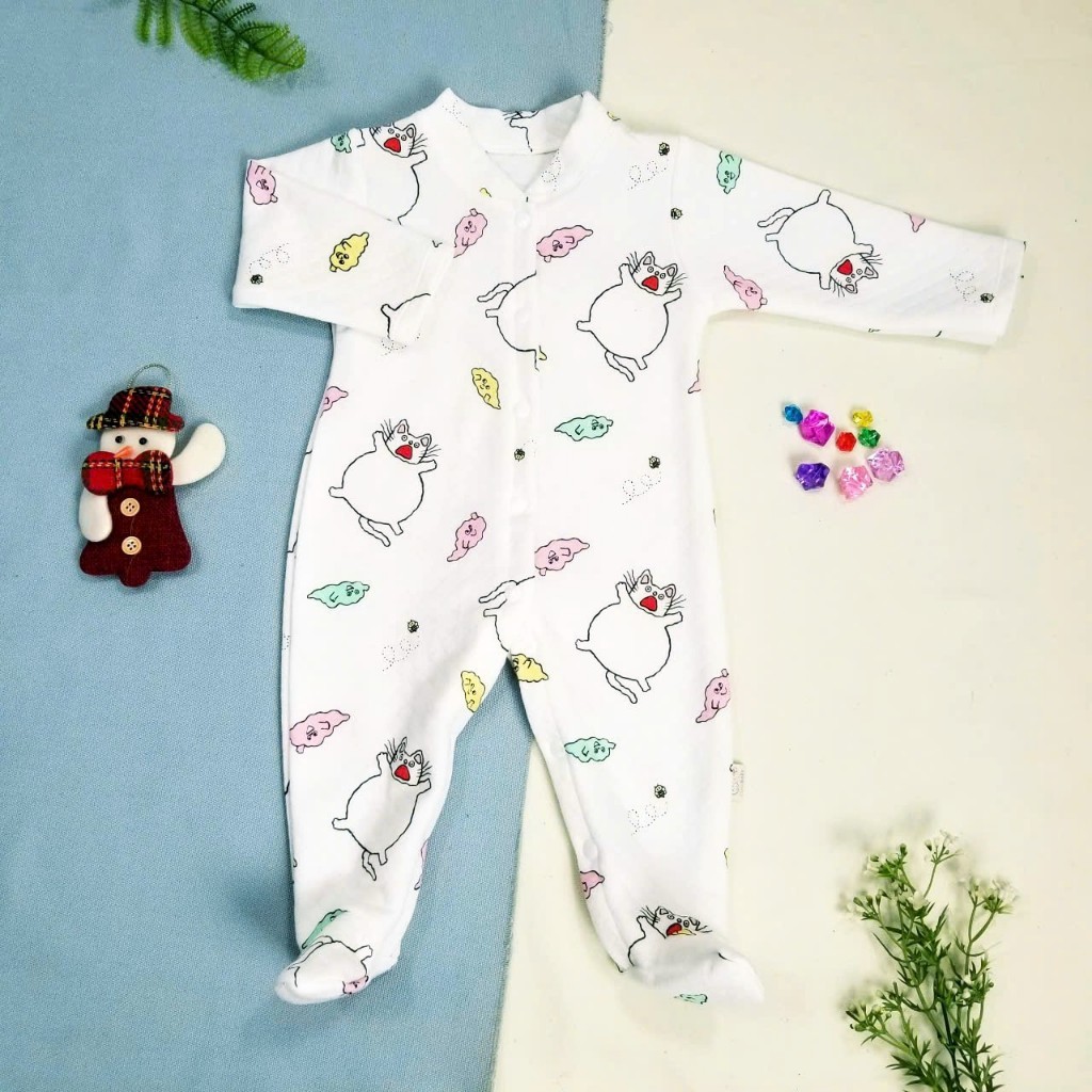 Đồ liền thân dài cả chân vải trần bông cho trẻ sơ sinh, bé trai bé gái 3 đến 10 ký - Ảnh 5
