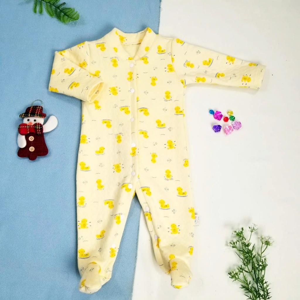 Đồ liền thân dài cả chân vải trần bông cho trẻ sơ sinh, bé trai bé gái 3 đến 10 ký - Ảnh 4
